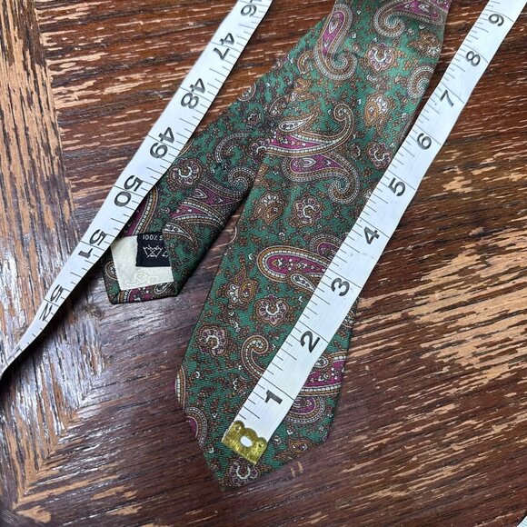 Vintage Luciano Toscanini Green Paisley Silk Tie 3" Wide Classic Mens Necktie - Picture 5 of 13
